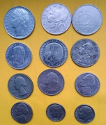 Zestaw 12 monet zagranicznych USA i Europa.