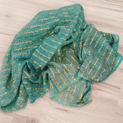 **morska CHUSTA złote paski szal 100x100 cm 