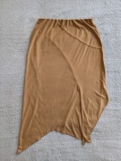 Brązowa camel elegancka asymetryczna welurowa spódnica na gumie Plume 40
