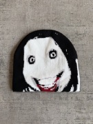Czarna uniseks czapka zimowa beanie z motywem twarzy Jeff the Killer horror