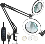 Czarna lampa LED z lupą na biurko / kosmetyczna