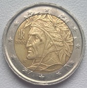 Moneta 2 euro 2002 Włochy Dante błędne tłoczenie
