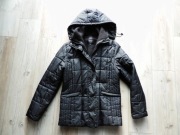 Zimowa damska kurtka czarna pikowana L kapturem