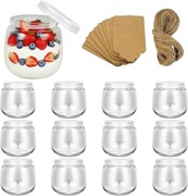 Słoiki na jogurt 200 ml z pokrywką, etykietą i sznurkiem 12 sztuk.