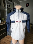 Adidas kurtka wiatrówka 140 kaptur przez głowę granat beż chłopięca vintage