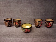 Chochłoma rosyjska - 4 kubeczki i miseczka