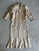 Beżowy komplet garsonka spódnica żakiet i top