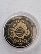 27. Malta 2012. 10 lat waluty. Moneta 2 euro €. Mennicza. W kapslu
