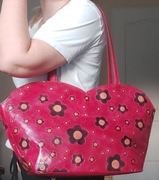 Torebka skórzana czerwona w kwiaty shopperka skóra naturalna shopper okazja