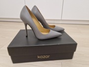 KAZAR Piękne, nowe, eleganckie szare szpilki ze skóry, rozmiar 35