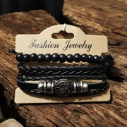 Zestaw 3 męskich bransoletek skórzanych regulowanych 