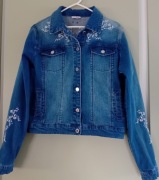 Kurtka jeansowa Orsay katana bez podszewki niebieska denim biały haft  42