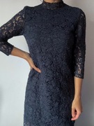 zara koronkowa sukienka mini gipura rękaw xs s granatowa