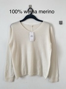 Śmietankowy sweter dzianinowy dekolt w serek vneck merino nowy