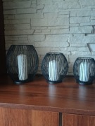 Komplet 3 lampionów loftowych / świeczników – czarny metal