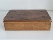 Vintage duńska szkatułka z palisandru – intarsja karty, 4 wkłady, lata 60