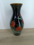 Wazon szklany vintage ręcznie malowany – czarne szkło, duży 30 cm, PRL 