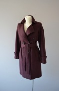 Massimo Dutti bordowy wełniany płaszcz trencz wełna bordo 36 S