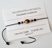 Bransoletka talizman ochrony turmalin czarny tygrysie oko hematyt 