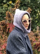 Kaptur balaclava kominiarka z naturalnej wełny ręcznie dziergana na drutach