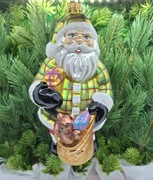 Bombka Mikołaj z workiem i misiem 12MW Prezent ! Okazja ! Ozdoba Szklana