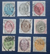 Dania 1875 Mi22-31 I Y A kasowane, brak Mi24 nominał 5