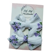 Spinki kokardy handmade muślin w drobne kwiatuszki