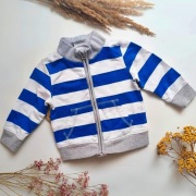 Bluza ze stójką stojka 80 na zamek w paski pasy bawełniana długi rękaw nieb