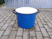 Garnek emaliowany niebieski duży 35l kocioł 50cm metalowy uchwyty PRL