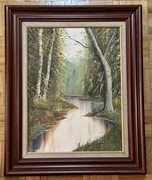 Obraz ręcznie malowany las rzeka 43x53 cm