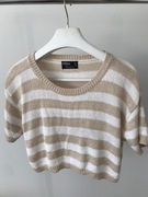 lefties beżowy krótki sweter boho krótki rękaw oversized top M L