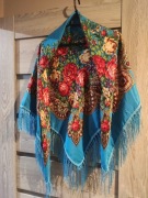 Chusta w kwiaty z frędzlami | folk | wiskoza | szara