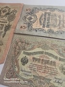 Ruble carskie papierowe 3szt. 3 5 10. Car Mikołaj II Romanow. Rosja carska.