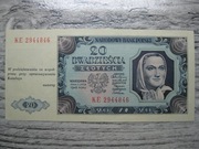 BANKNOT POLSKA 20 ZŁOTYCH 1948 ROK SERIA KE NADRUK UNC-