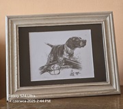 Grafika myśliwska Pies myśliwski Wyżeł Polowanie na kaczki pióro Aporter A4