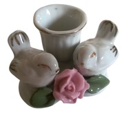 Świecznik porcelanowy figurki ptaszków na sercu PRL