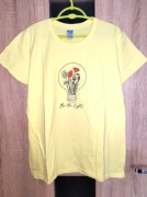 Nowa żółta koszulka t-shirt z żarówką i kwiatami, L, 100% bawełna