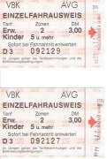 Niemcy, 2 Bilety jednorazowe na komunikację miejską w Karlsruhe (VBK/AVG)
