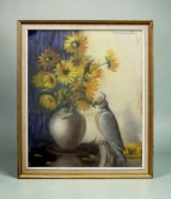 WYPRZEDAŻ Martwa natura pastel Mona Martin Belgia lata 50/60te