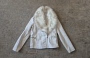 Kurtka ramoneska damska kremowa eko skóra z odpinanym futerkiem r. S/M