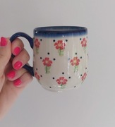 Kubek w kwiatuszki Bolesławiec 300 ml, unikat!