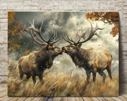 Piękny obraz myśliwski JELEŃ BYK Rykowisko. Polowanie. 30x40cm. Nowy