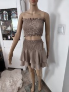 Spódnica na pasie z gumek + top z gumek , kolor fango.