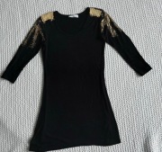 Jung stil czarna bluzka bawełna złoty print xs 34 modna jesień