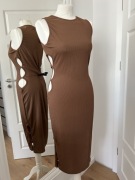 Sukienka MIDI PrettyLittleThing NOWA brązowa wycięcia w talii 42 XL