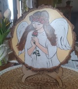 Obraz malowany ręcznie-Anioł z różą