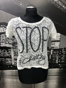 Crop top koronka biały stop chatting siateczka koronka lato plaża wiosna