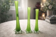 Zestaw 3 designerskich wazonów ze szkła – elegancka zieleń  styl nowoczesny