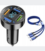 SZYBKA ŁADOWARKA SAMOCHODOWA 4xUSB 7A (3xQC) MOCNA 66W SZYBKI KABEL 3W1