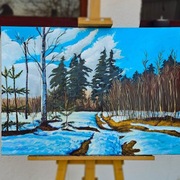 „Zimowa cisza” – obraz olejny na płótnie 70 x 50 cm